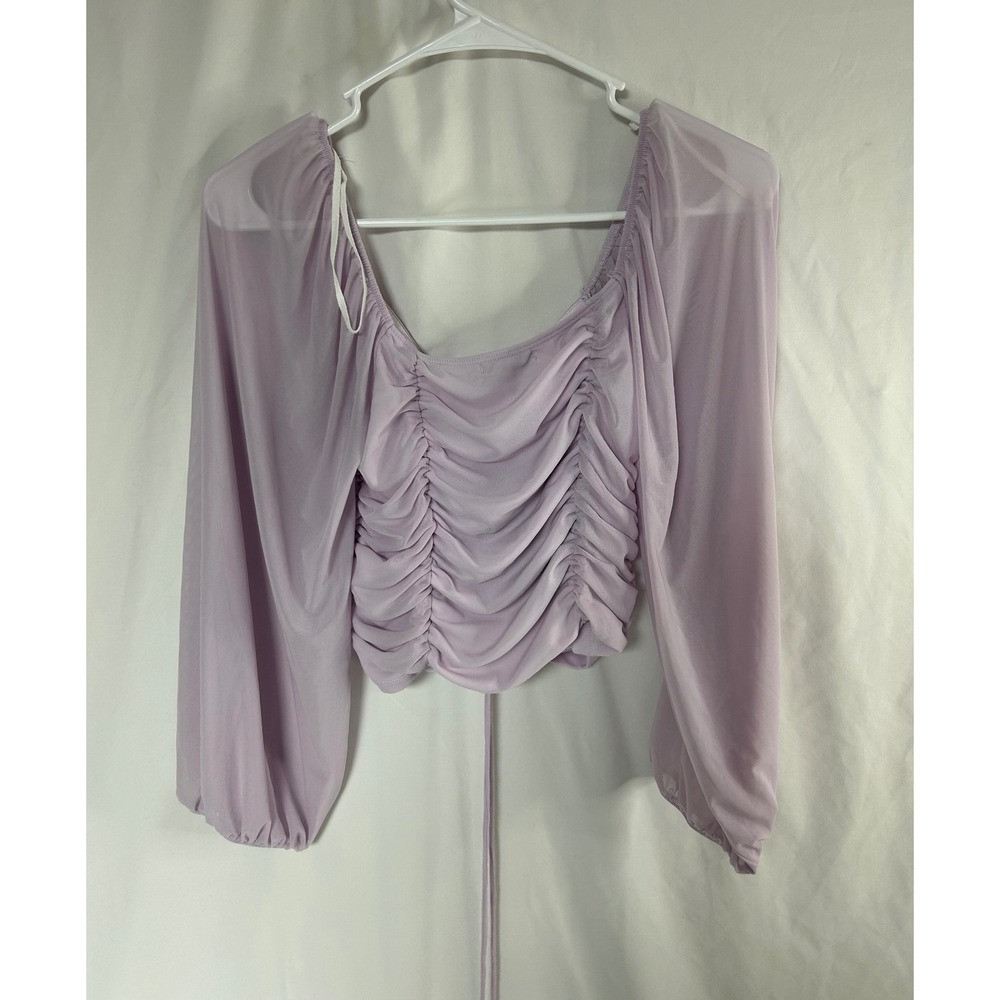 NWT Fashion Nova Your Eyes On Me Top Lavender Ruched Mesh Balloon Sleeve Crop L - Picture 2 of 14